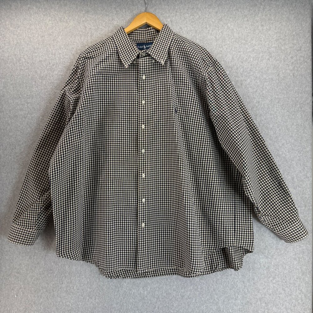 Ralph Lauren Mens Classic Fit Button-Down Shirt 3XB Gingham Navy Beige Cotton